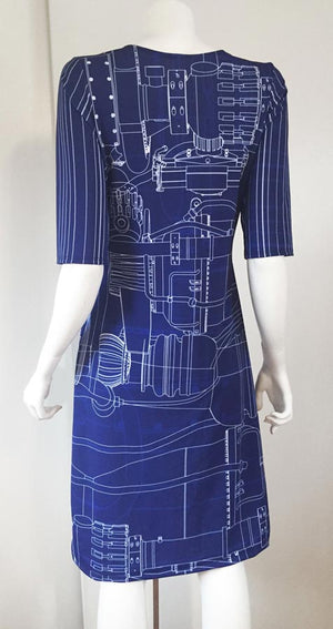 Engineering Blueprint Dress back blue