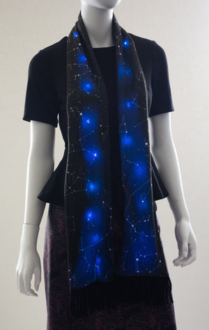 Light Up Fleece Scarf Black Constellation Print